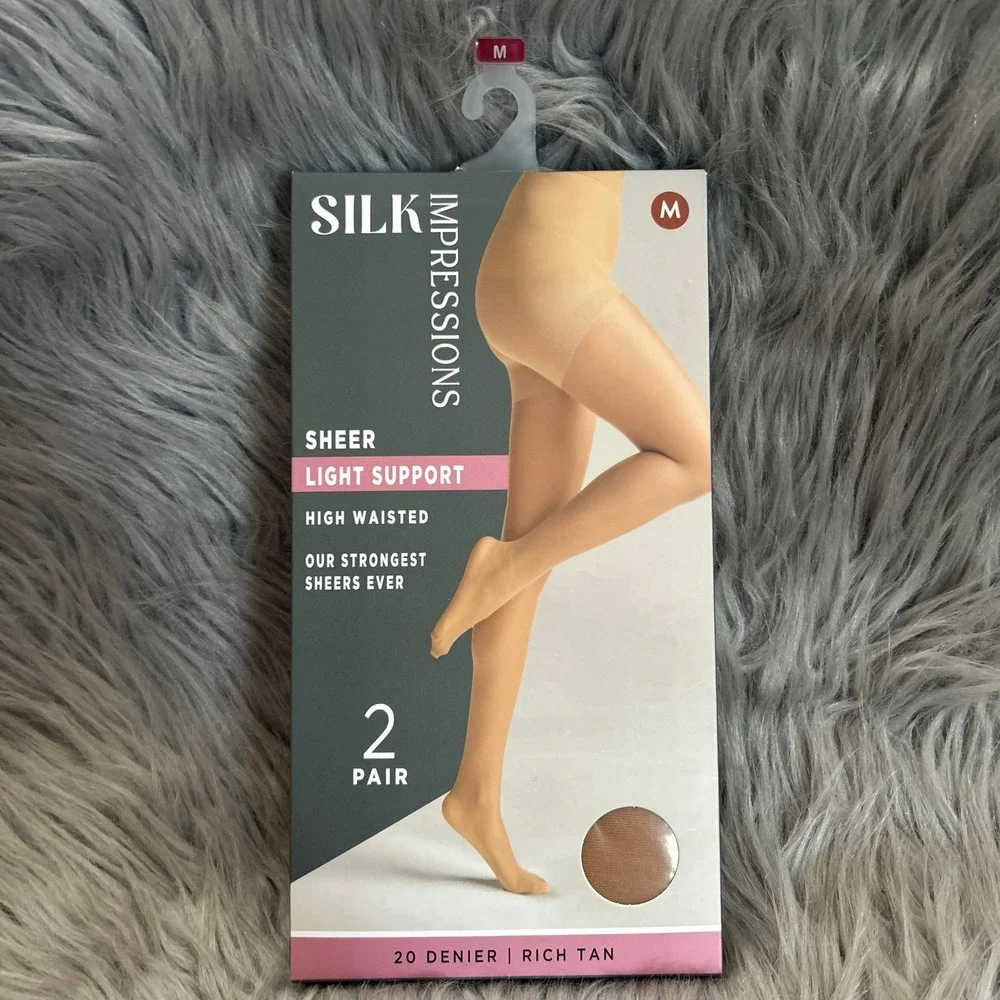 Silk‎ Impressions Sheer Light Support Womens Size Medium Rich Tan High Waisted